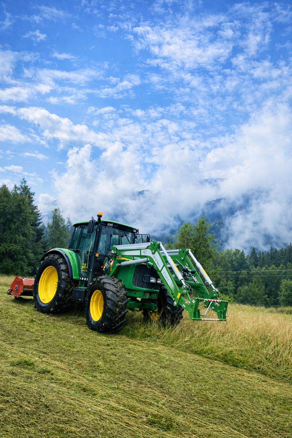 Práce na lúkach po daždi